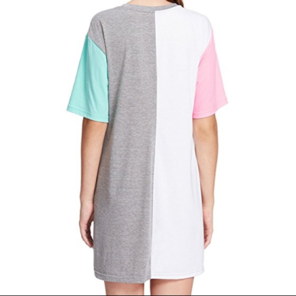 Women's Color Block Cut & Sew Round Neck Tee Dress - Picture 5 of 6